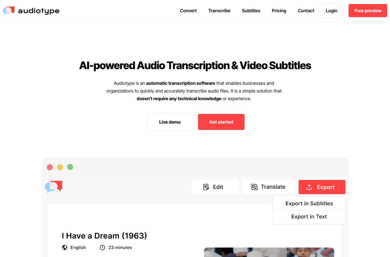 Audiotype - Audio Transcription and Video Subtitles