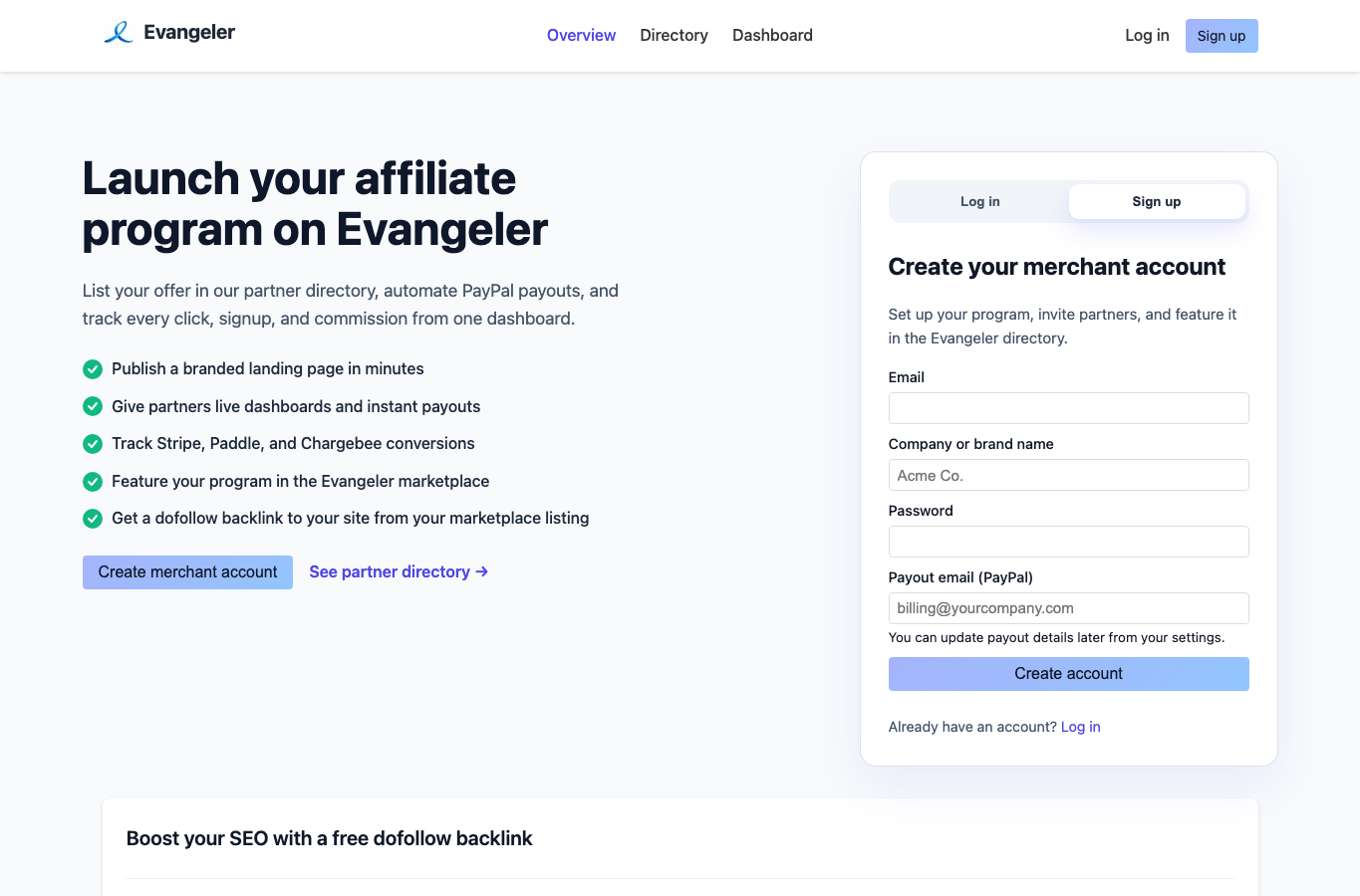 Evangeler - List of Affiliate Programs
