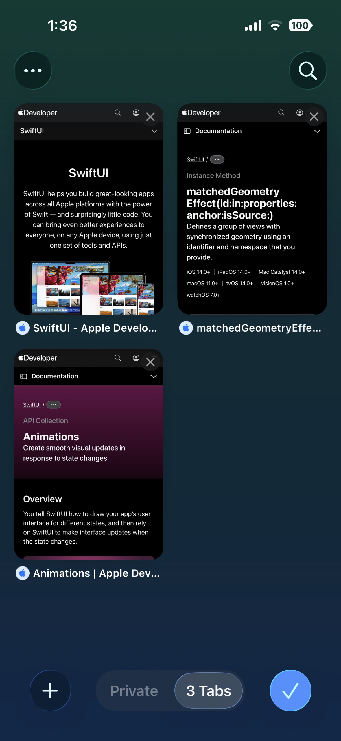 An image showing three tabs opened in the Safari App on iOS