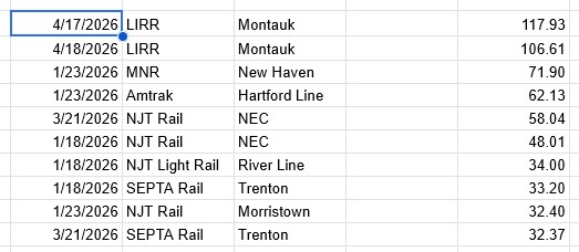 top ten length from SORTN, but Amtrak-New Haven is showing the first trip rather than latest