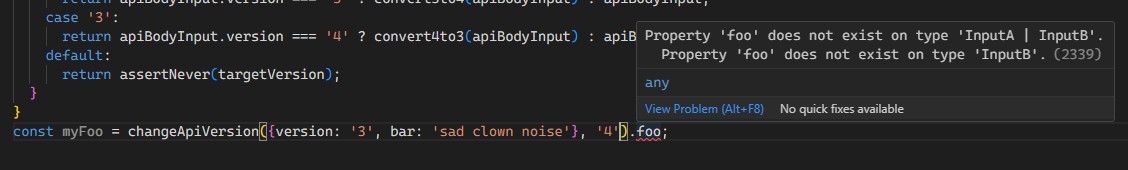 一个关于 'foo' 在 'InputB' 上不存在的 TypeScript 错误