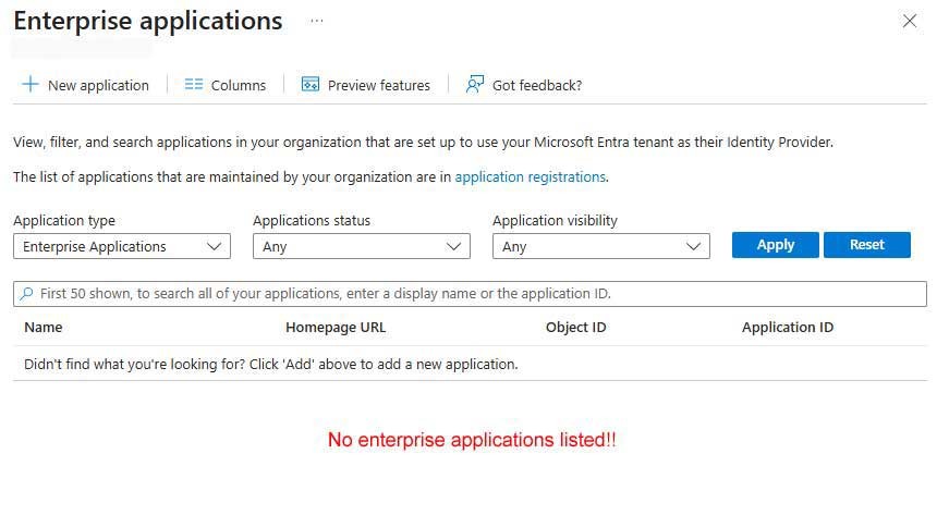 Entra external ID tenant applications list