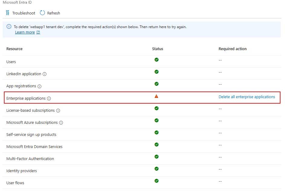 Entra external ID tenant delete
