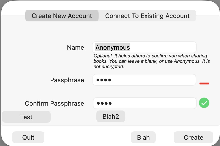 Image of the create/connect dialog showing text and button controls (plus test buttons)