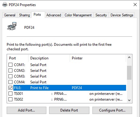 PDF24 printer emulator properties