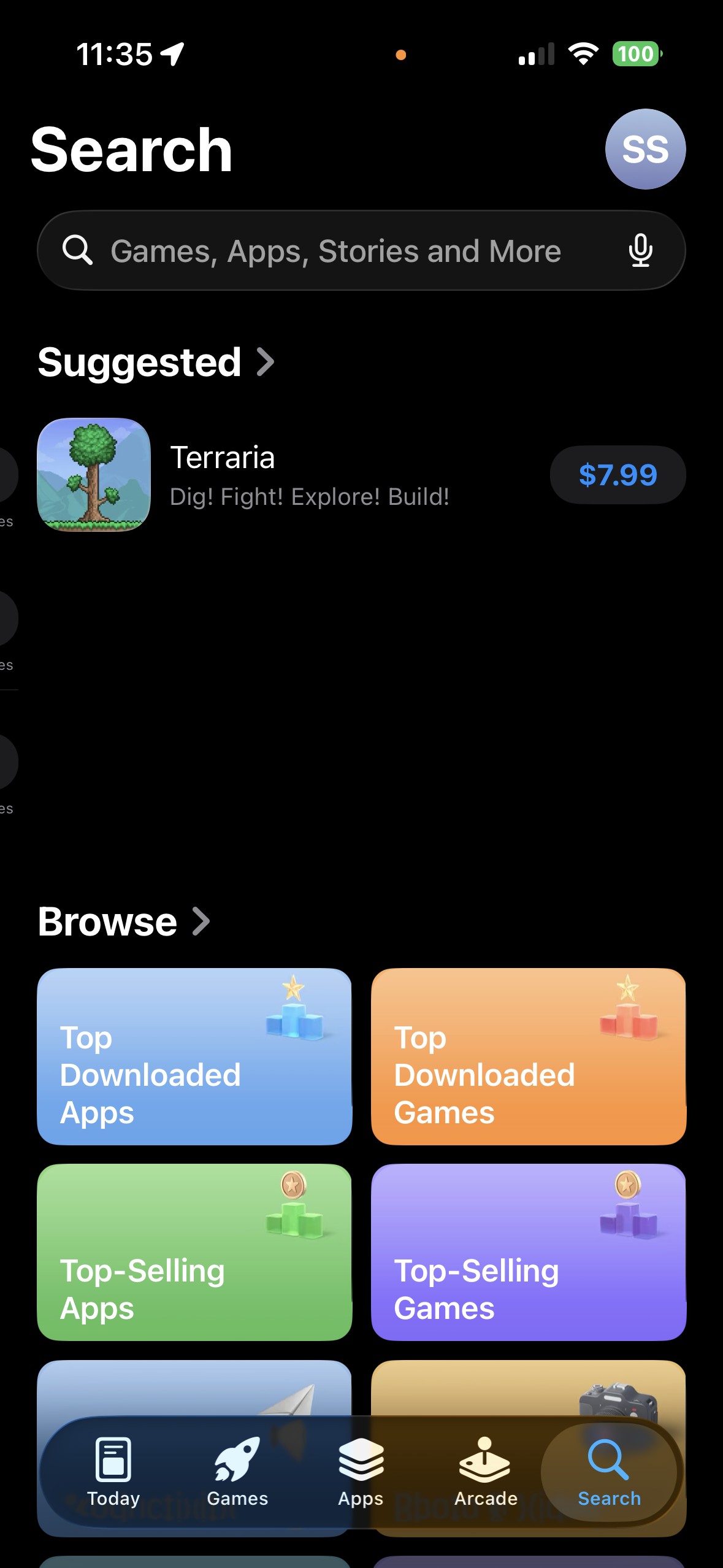 它显示了苹果 App Store 的搜索标签