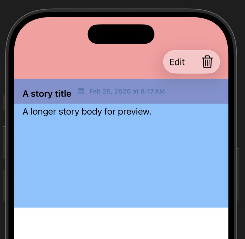 一个 ScrollView 与其背后的 dateAndTime 标签在堆叠中的画布预览