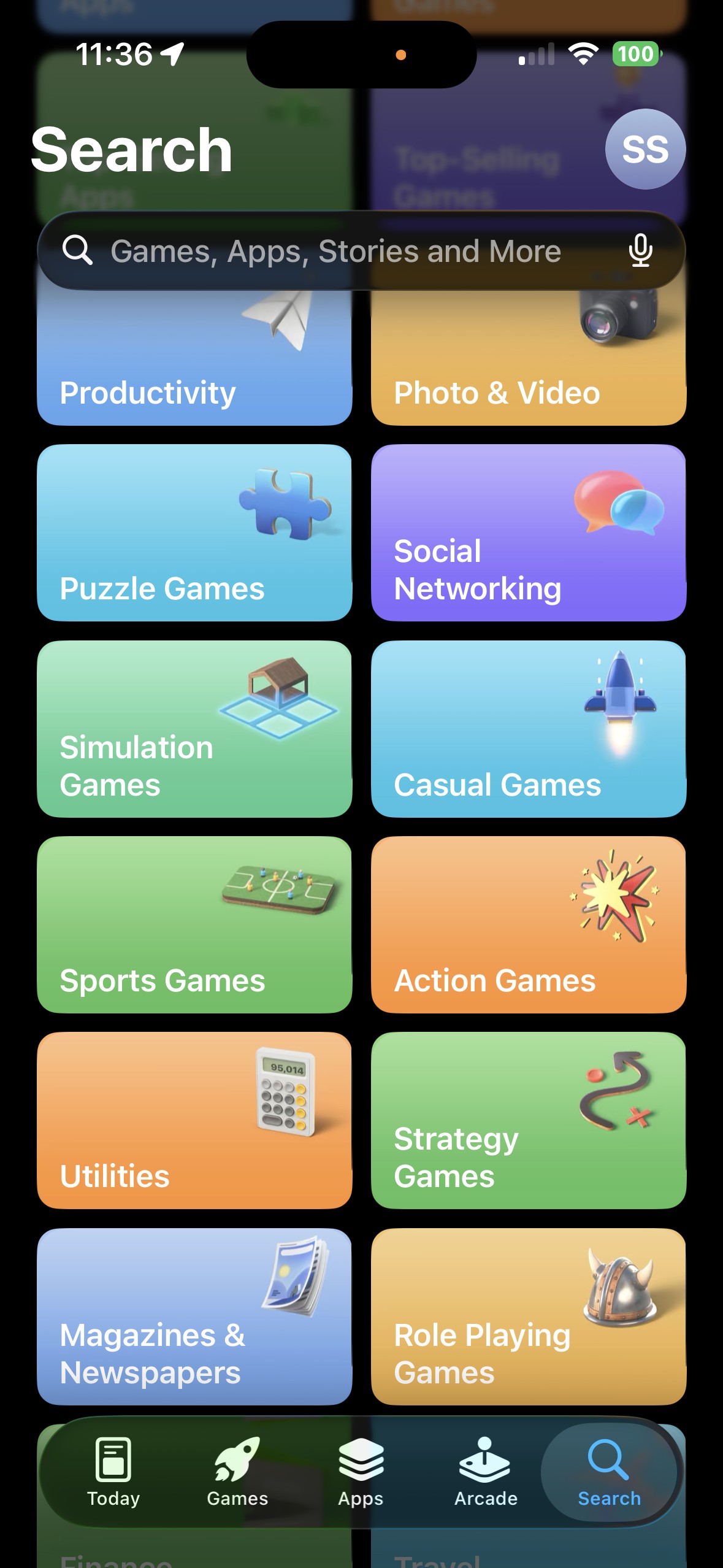 它显示了苹果 App Store 的搜索标签,滚动视图已经被滚动